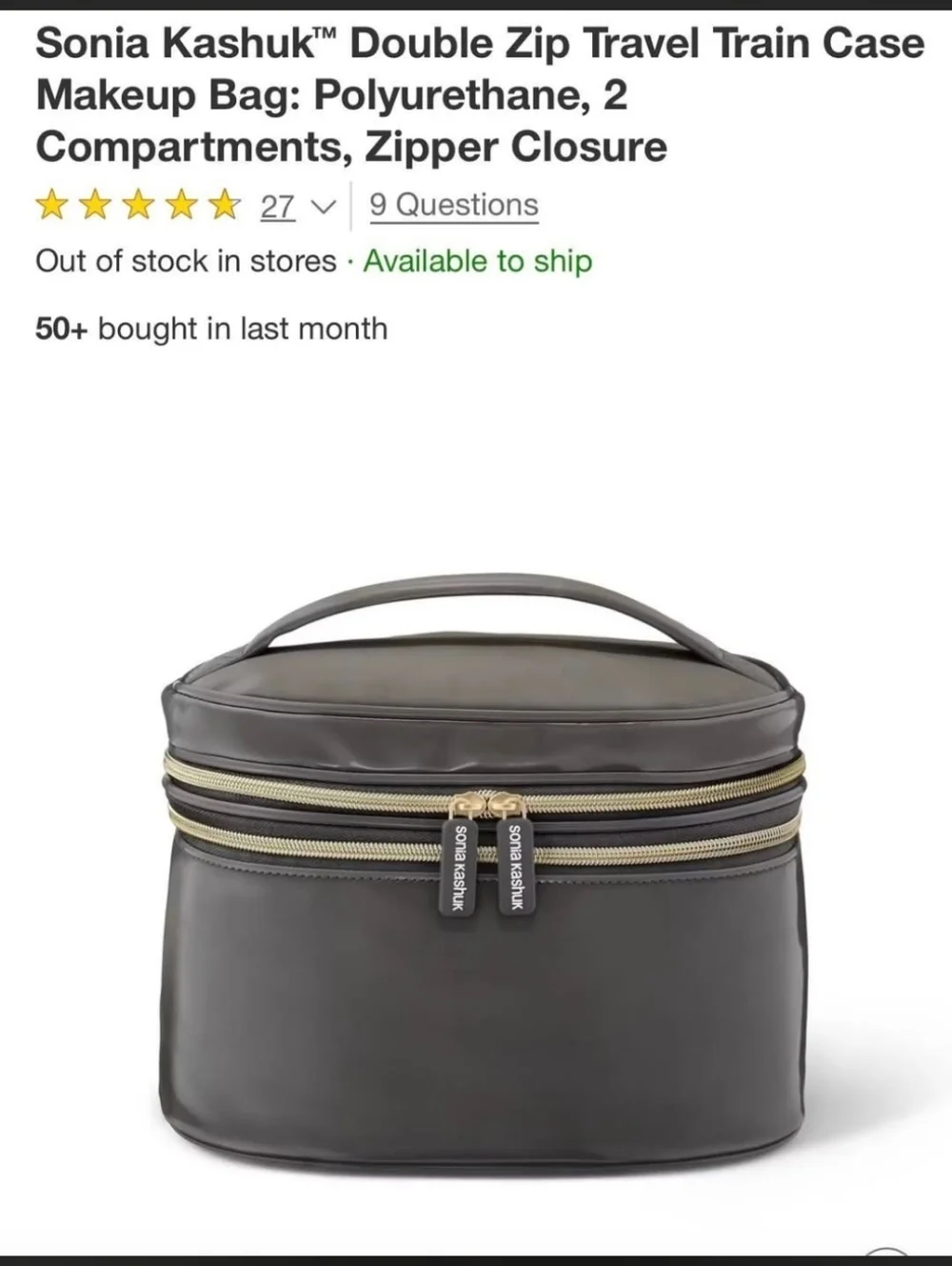 Sonia Kashuk Double Zip Travel Train Case Makeup Bag